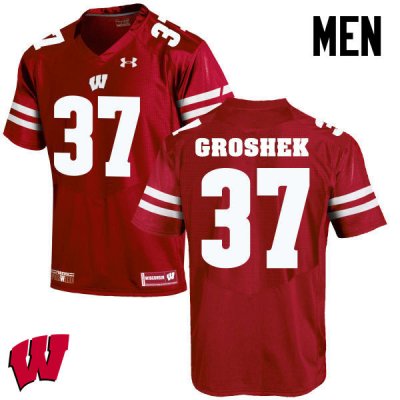 Men's Wisconsin Badgers NCAA #37 Garrett Groshek Red Authentic Under Armour Stitched College Football Jersey AM31Q71CU